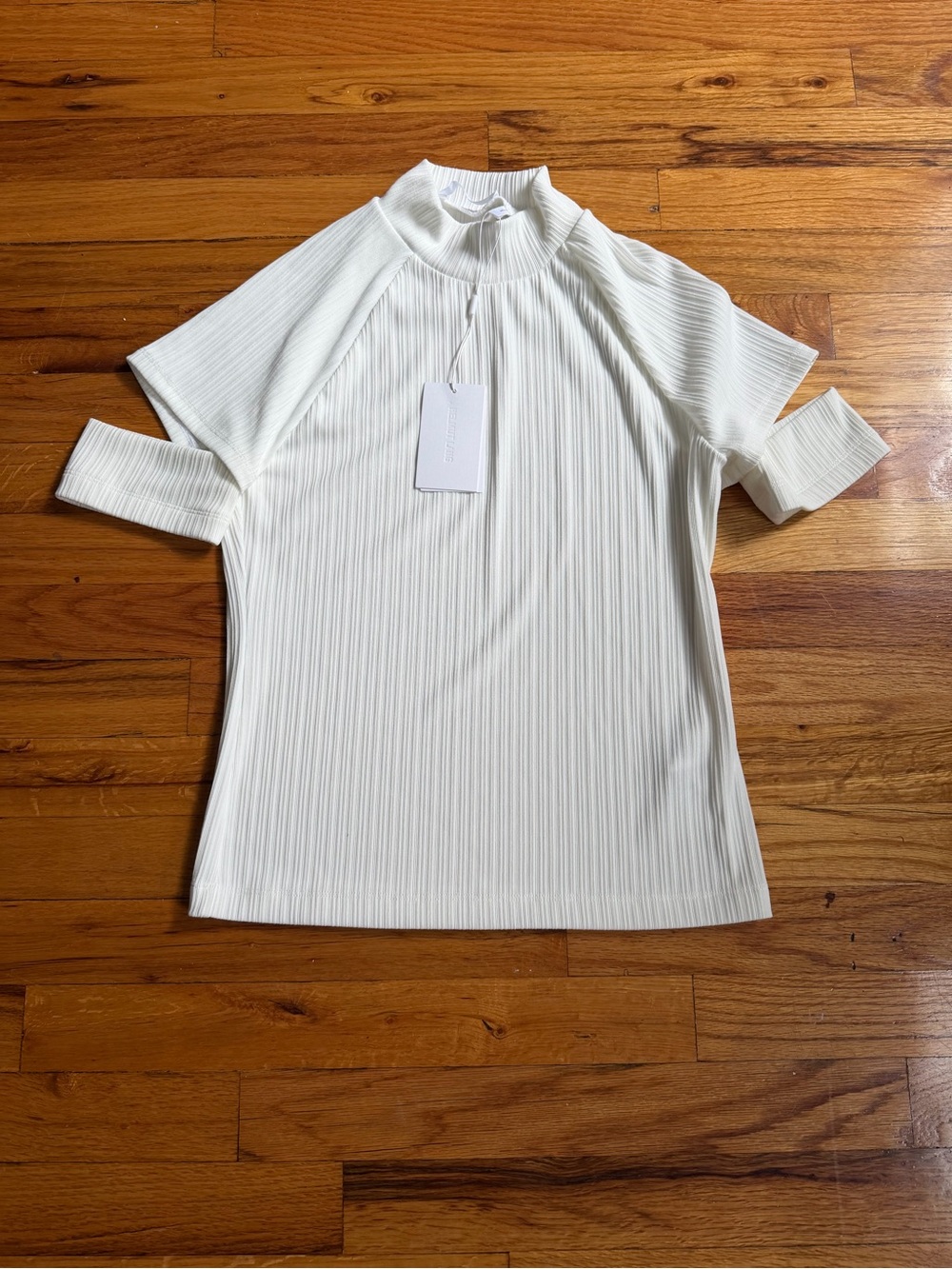 NWT Helmut Lang Rib Cuff Tee – Ivory, Size L - Picture 2 of 10
